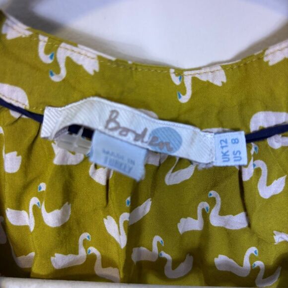Boden Greenish Yellow Swan Detail Hidden Button Up Long Sleeve Blouse Top Size 8 - Picture 4 of 6